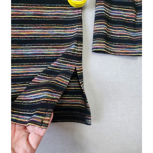 Chico's Design Women's Black Multi Striped Long Sleeve Button Front Cardigan - Picture 4 of 10